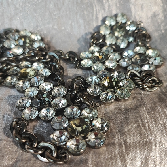 Stunning Oversized Extra Long Dark Silver Tone Rhinestone Necklace Belt Vintage - Picture 9 of 15
